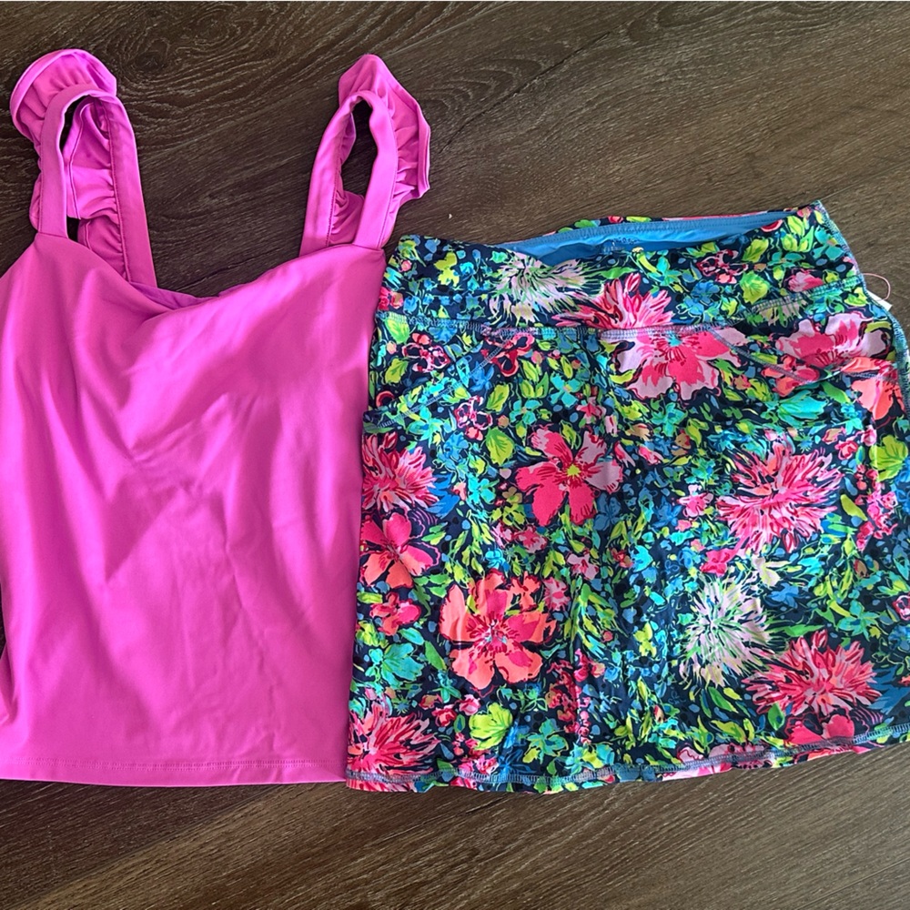 Lilly Pulitzer Luxletic Set. Maribo Bra Tank and Maryana Skort